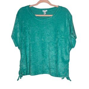 Rue+ 3X Teal Short Sleeve Top With Side Ties Terrycloth